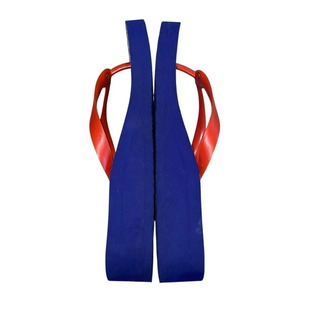 Tory Burch Wedge‎ Flip Flops Blue Red/Orange Size 9.5 EUC - Image 4