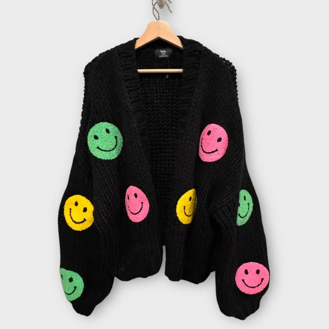 Dressed in La La Visionary Hand Knit Smile Cardigan Size L/XL Black - Image 7