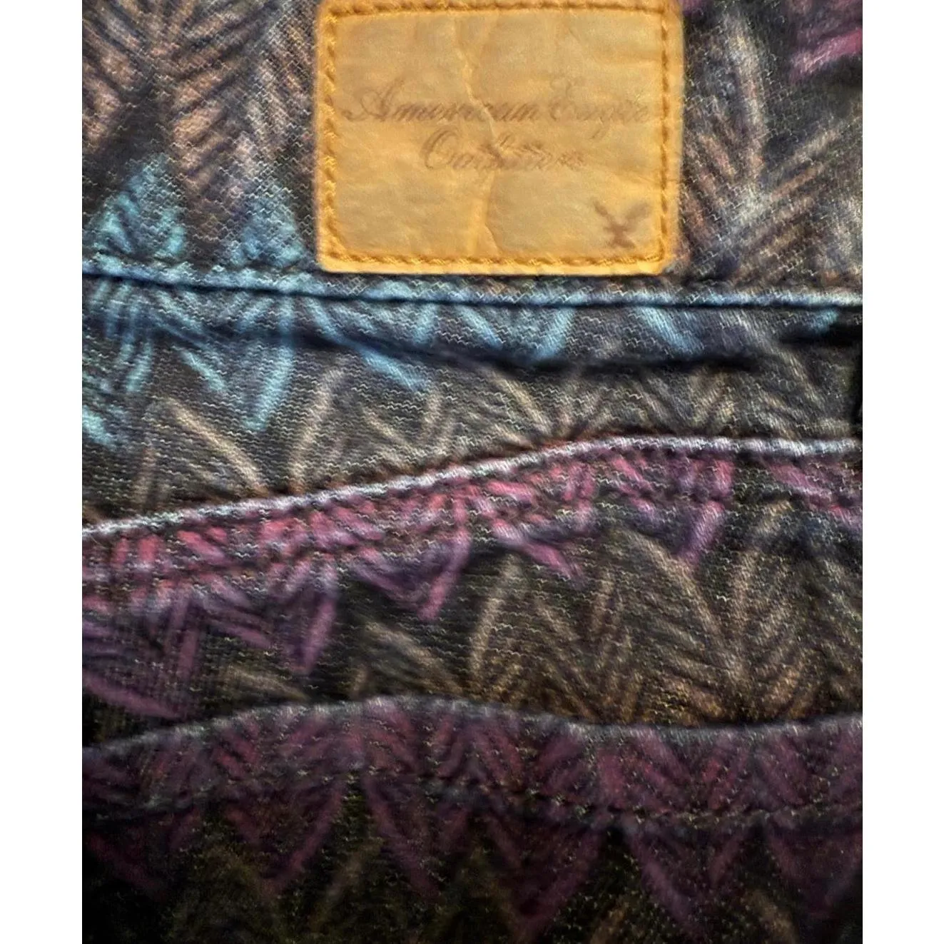 American Eagle Outfitters Printed Denim Jean Jegging Size 6 Small Blue Green Y2K - Image 6