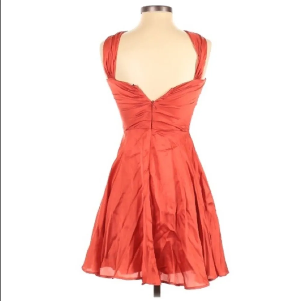 Halston Heritage Orange Silk Fit & Flare Dress Womens 0 Quiet Luxury Mini Formal - Image 2