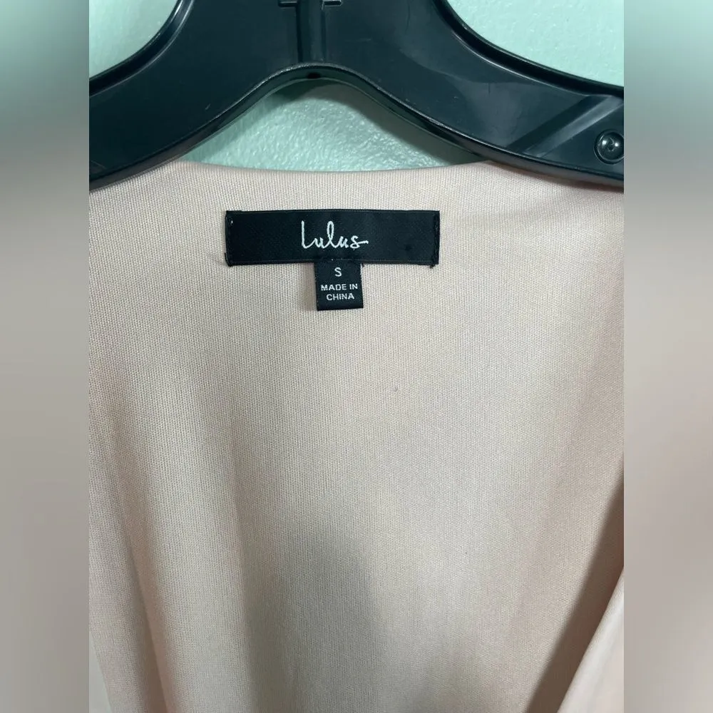 Lulus Blush Pink Tie Front Long Sleeve Midi Dress Balloon Sleeve Size S - Image 6