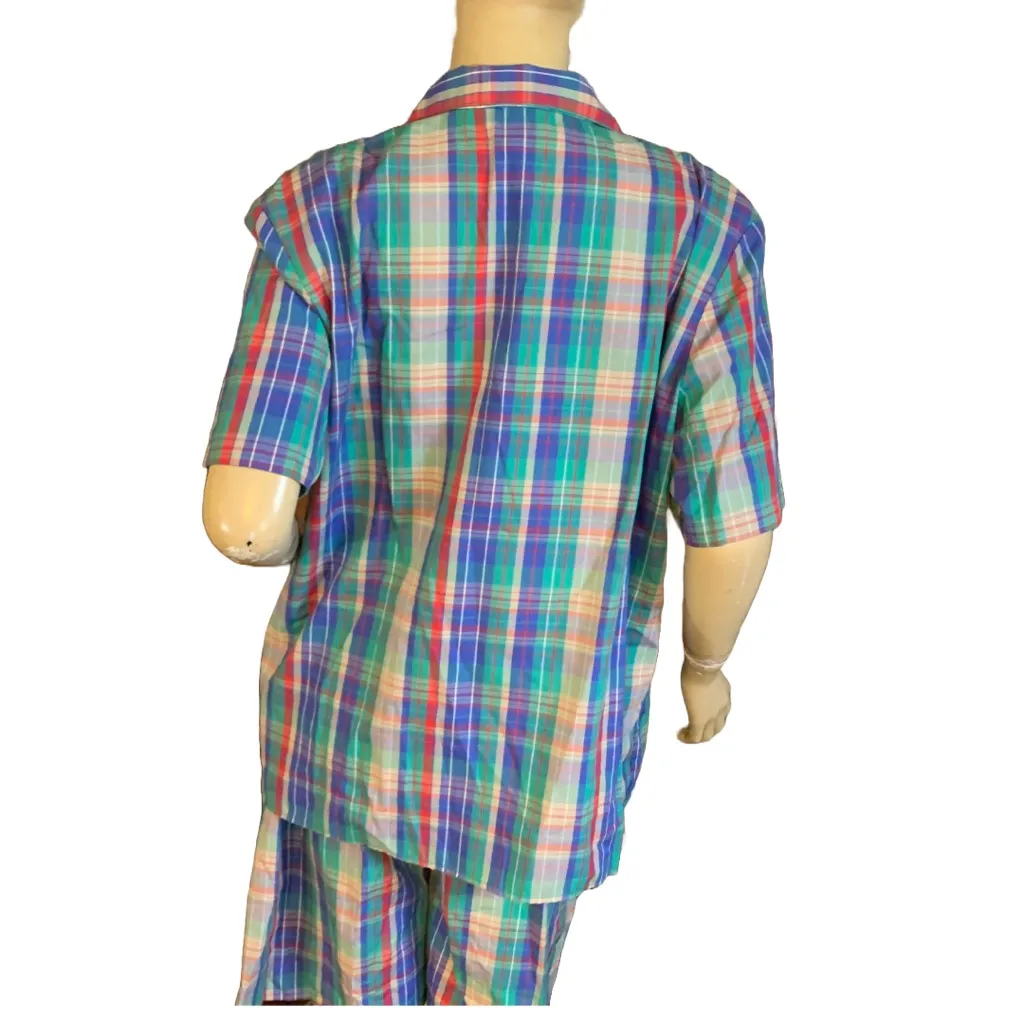 VINTAGE 1980'S CRICKET LANE BLUE PLAID PRINT SHORTS SET (16) Size M - Image 6