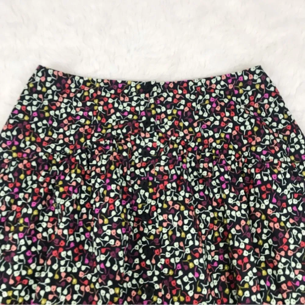 JOIE Button Front Black Floral Print Cotton Midi Skirt Fit & Flare Size 14‎ New - Image 5