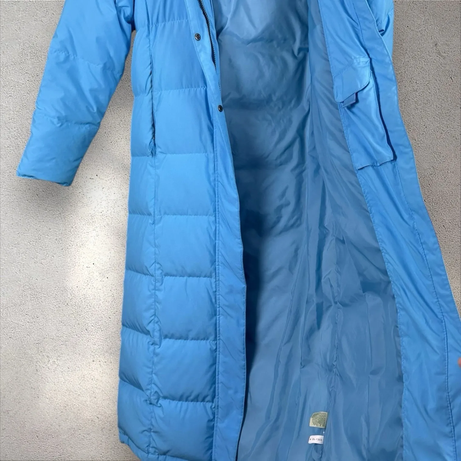LL Bean Women Goose Down Quilt Long Trench Coat 227262 Parka Blue Sz XS Petite - Image 3