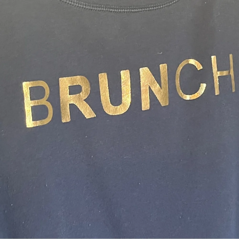 Sarah Marie Running Brunch Wide Neckline Sweatshirt Navy Blue Gold Small - Image 4