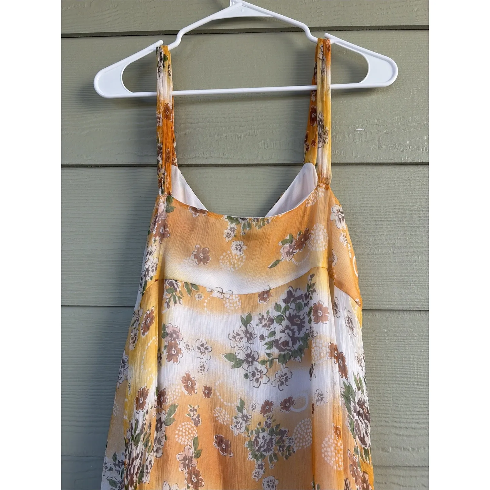 Kiko Bay Yellow 100% Silk Floral Flower Beaded Sleeveless Midi Dress Women Large - Image 9