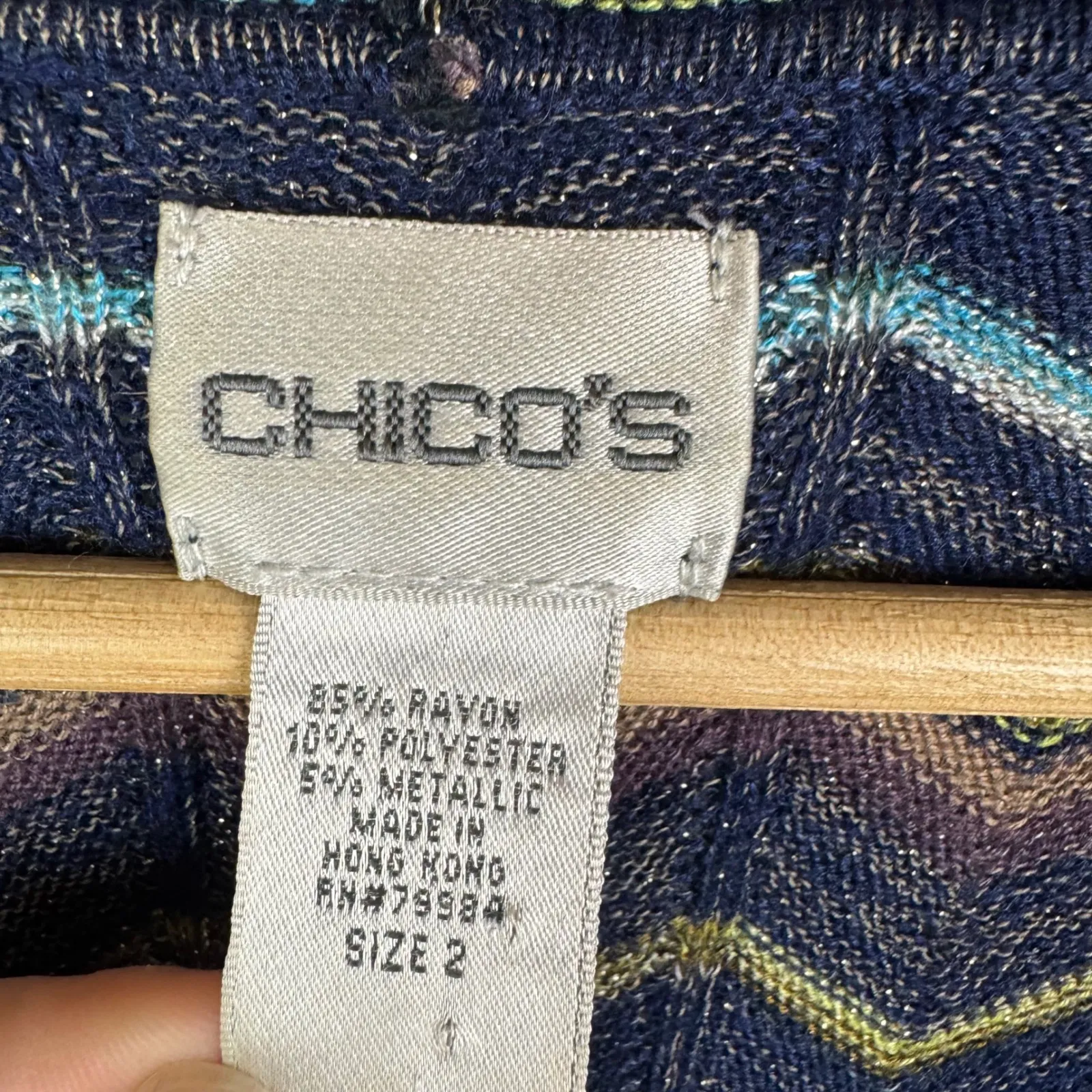 Chico's  Metallic Chevron Cardigan Sweater Size 2 Large Open Front Boho Fall Layer - Image 7