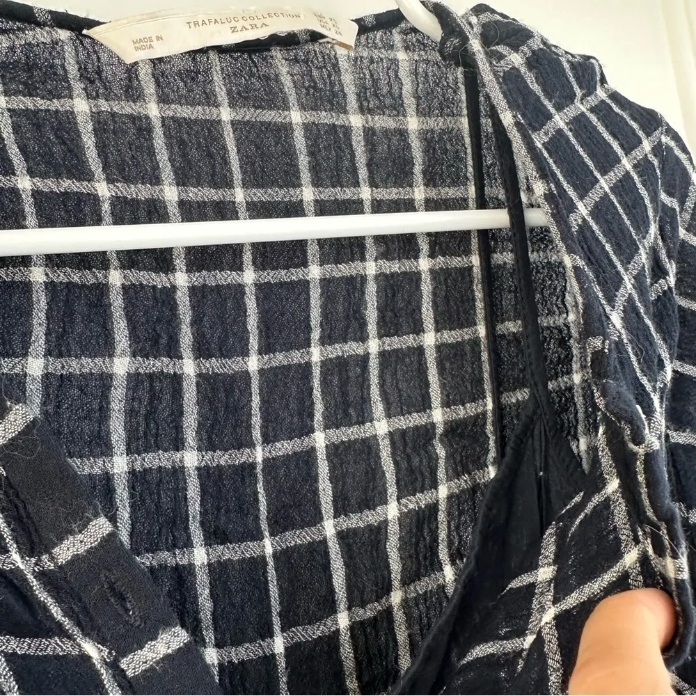 Zara Trafaluc Blue White Button Down Plaid Check Shirt Dress Romper Jumpsuit XS - Image 3