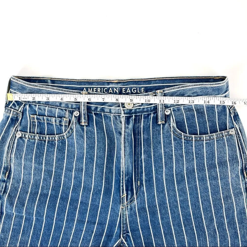 American Eagle Indigo Striped Hi Rise Mom Jean‎ Size 8 Blue NWT - Image 10