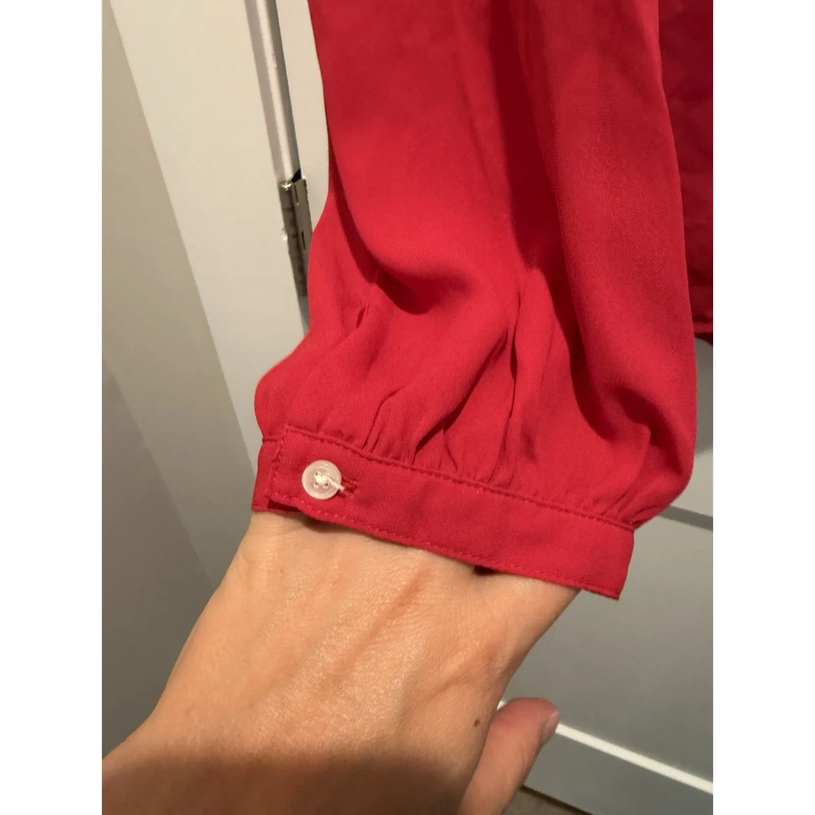 J Crew Top Womens L Hot Pink V Neck Tunic Balloon Sleeve Blouse Long Sleeve Boho Size L - Image 2