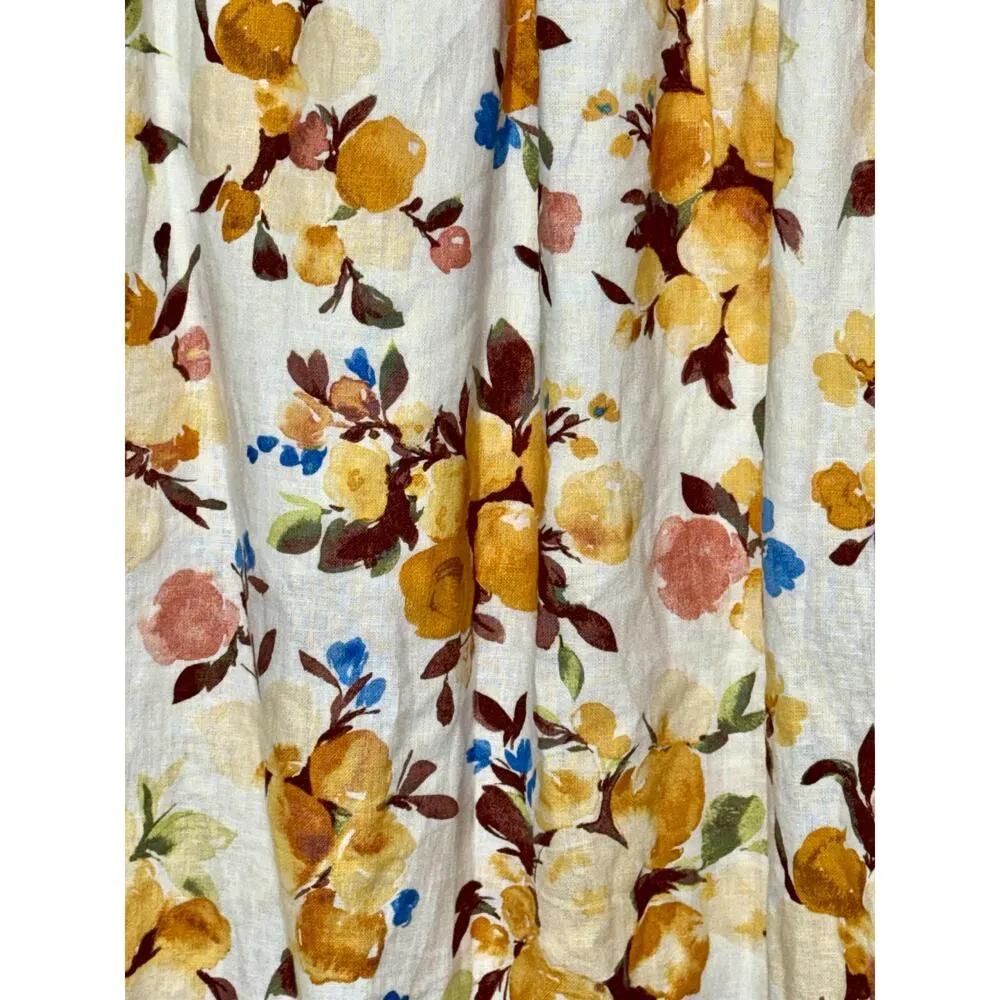 NEW Abercrombie & Fitch White Blue Floral Linen High Slit Maxi Skirt Size Small - Image 3