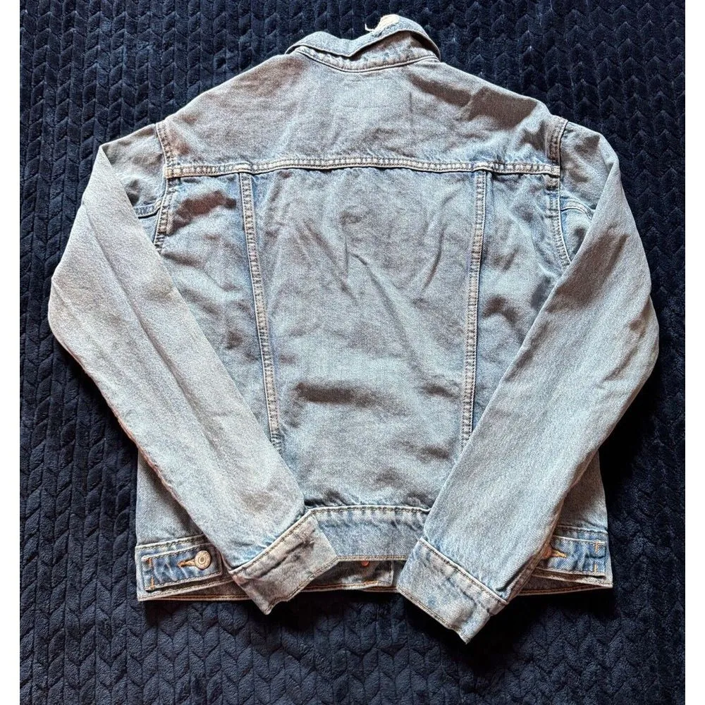 Old Navy Womens Denim Trucker Jacket Y2K‎  Distressed Size Small - Image 10