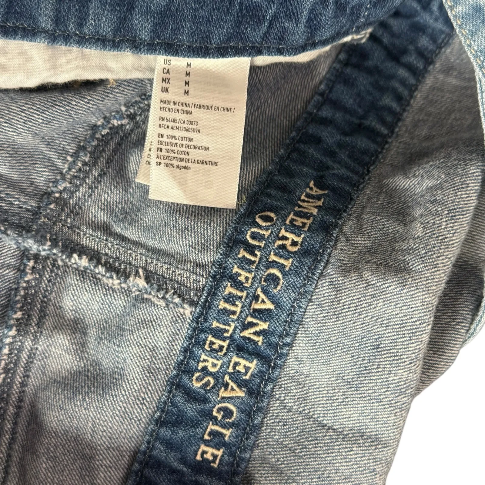 American Eagle Denim Overalls Romper‎ Shorts Blue Size M Shortall Distressed - Image 11