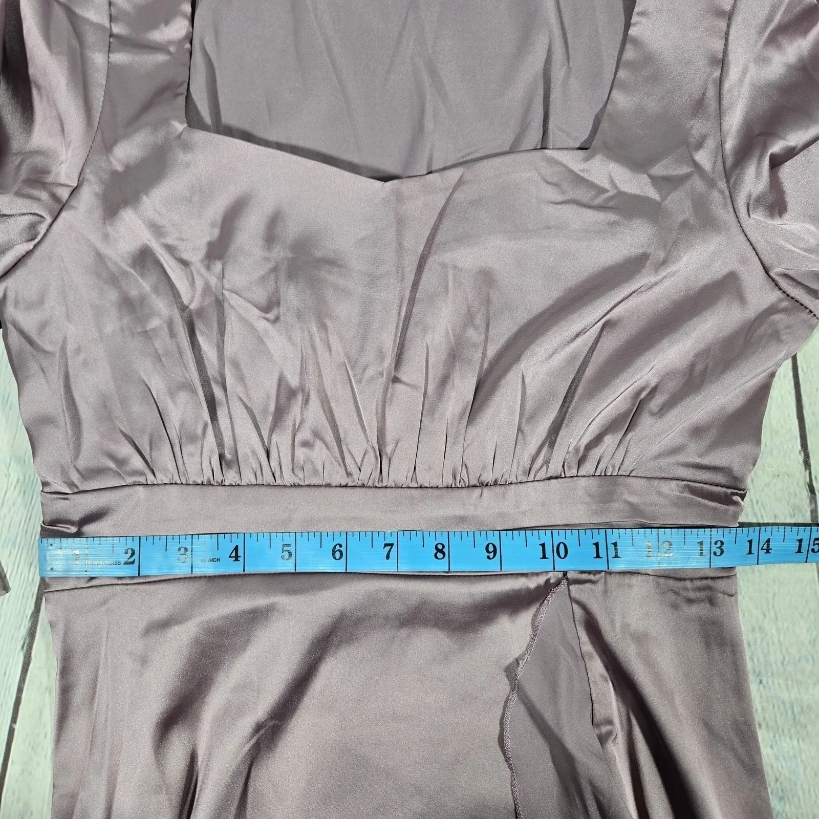 AREA STARS‎ Lavender Satin Ruffle Slit Long Dress Square Neck Long Sleeve S Purple - Image 9