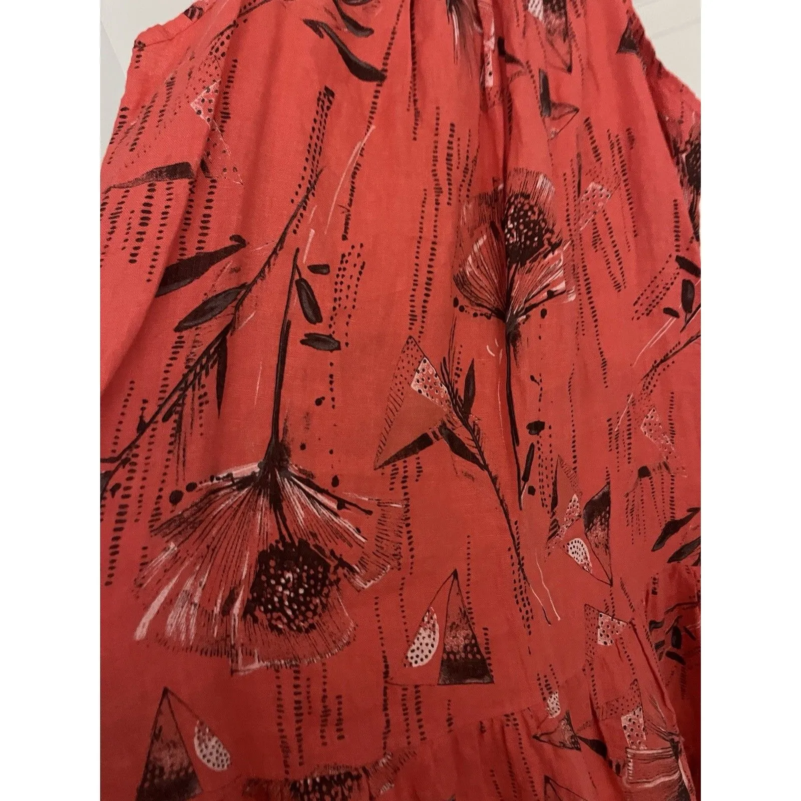 Bellambra Linen Tie Neck Midi Dress Blue Tie Dye Made in Italy Size M Red Size M - Image 6