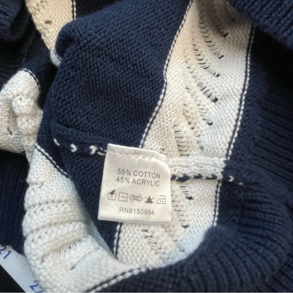 Belldini Navy and Cream Sweater with Gold Buttons Blue Size M - Image 7