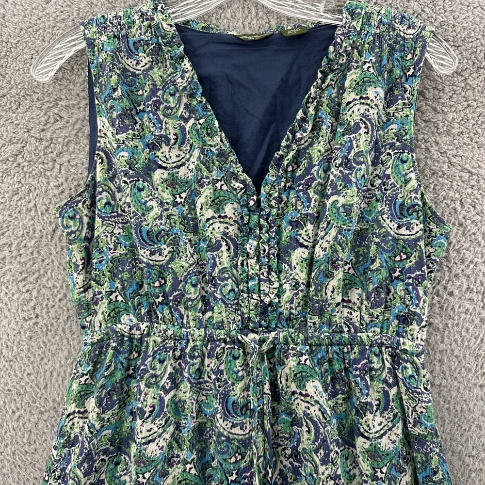 Eddie Bauer Sleeveless V‎ Neck Empire Waist Maxi Dress Paisley Cotton Women's 4 - Image 2