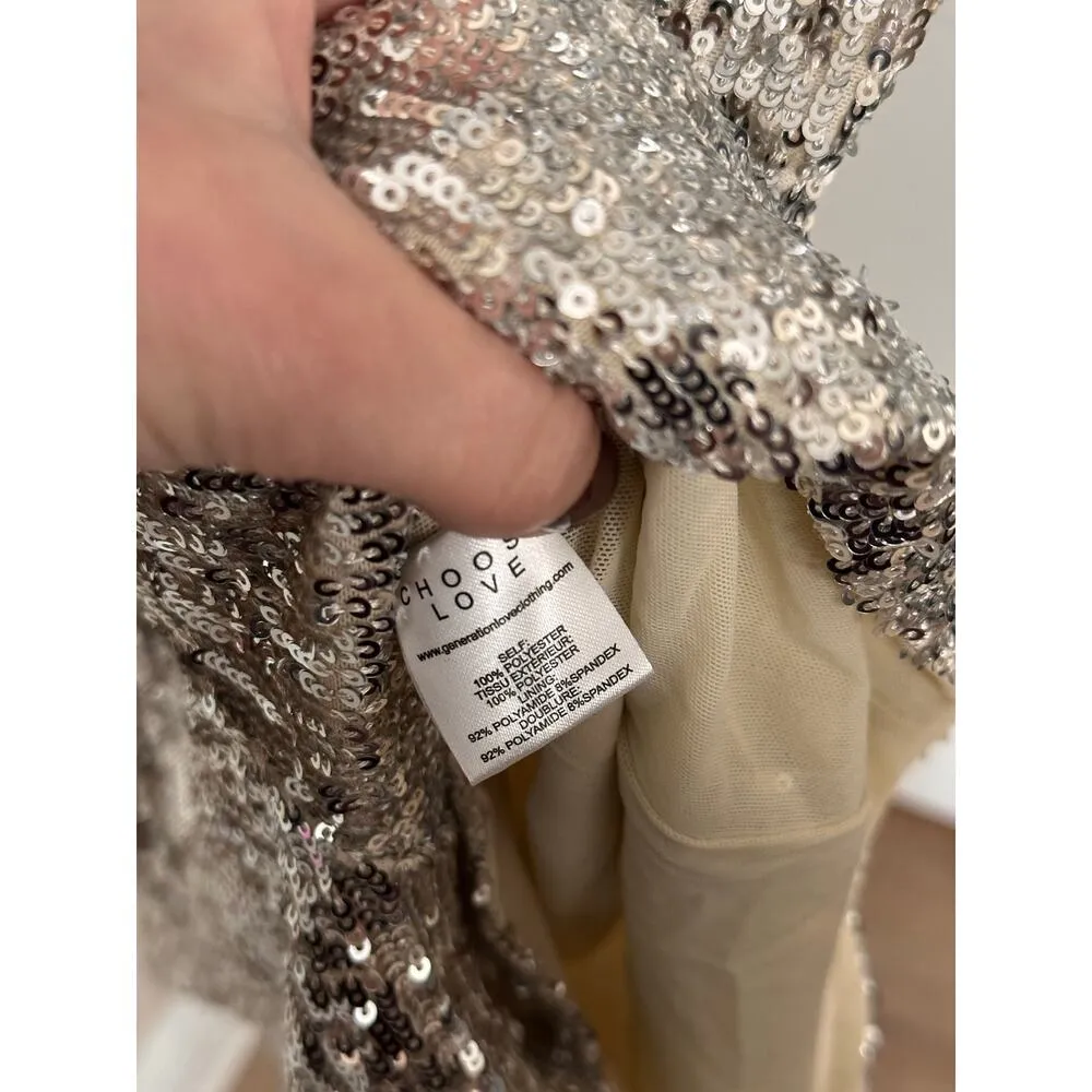 NWT Generation Love Allegra Sequined Faux Wrap Jumpsuit Silver XS - Image 6