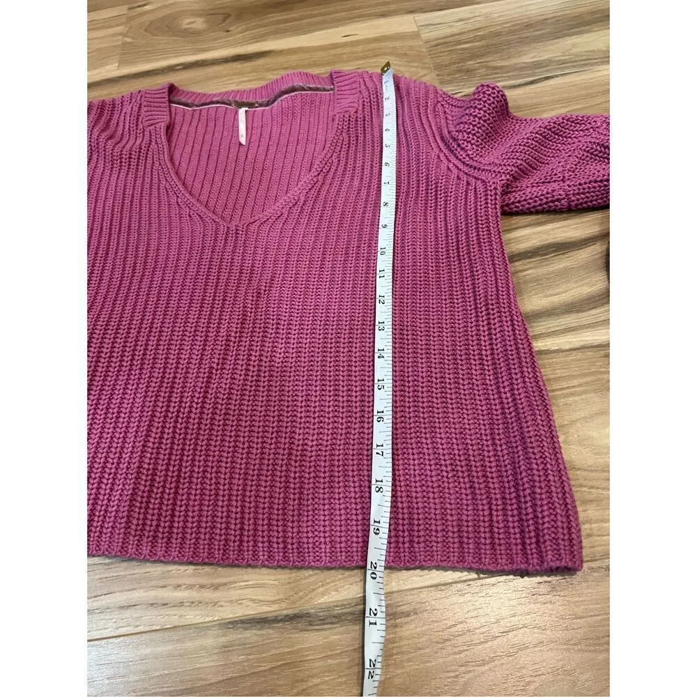 FREE PEOPLE Rose Pink Damsel Bell Sleeve Cotton V-neck Sweater M - Image 9
