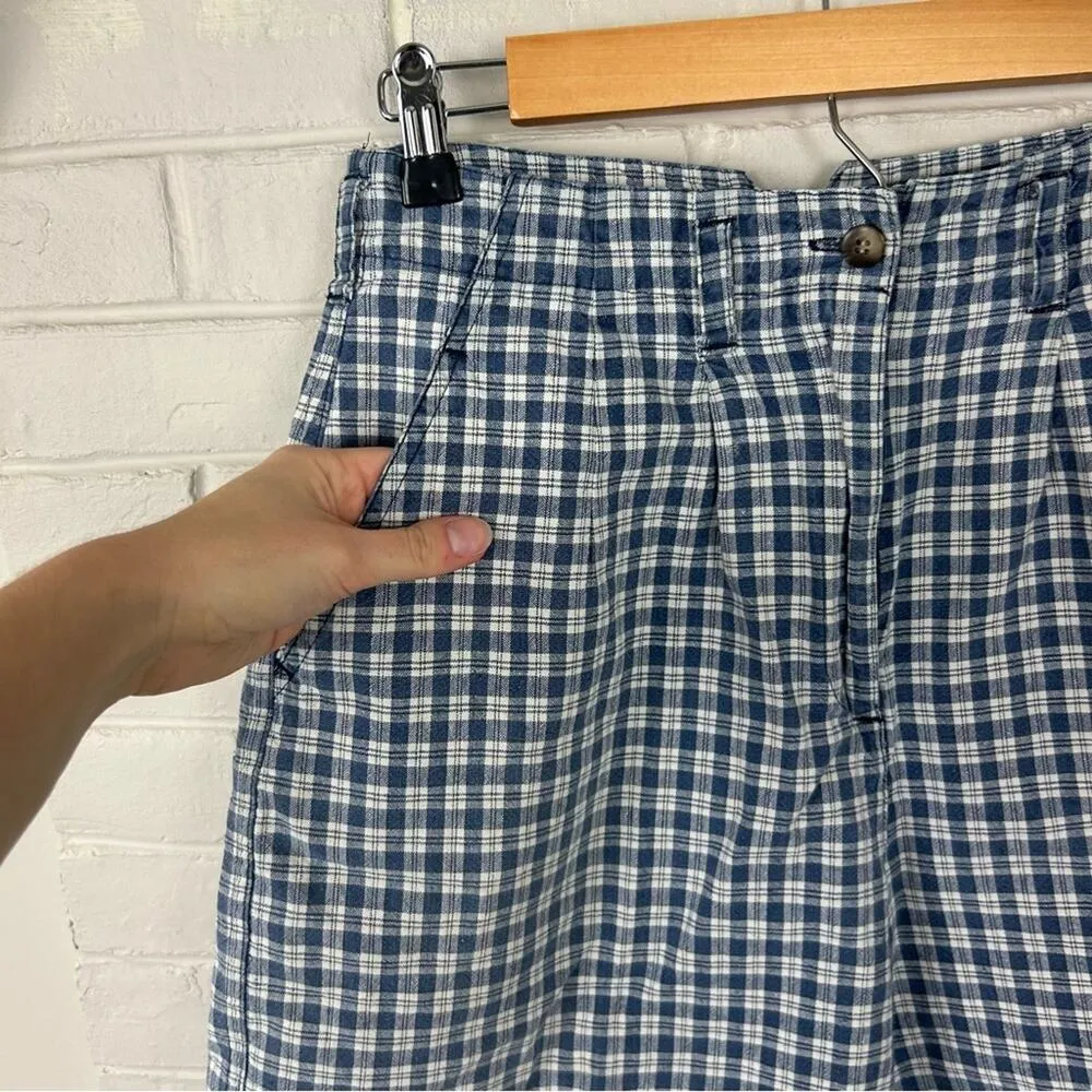 Vintage Authentic Kikomo Style 80’s Blue Plaid Linen Cotton High Rise Shorts Size 8 - Image 6