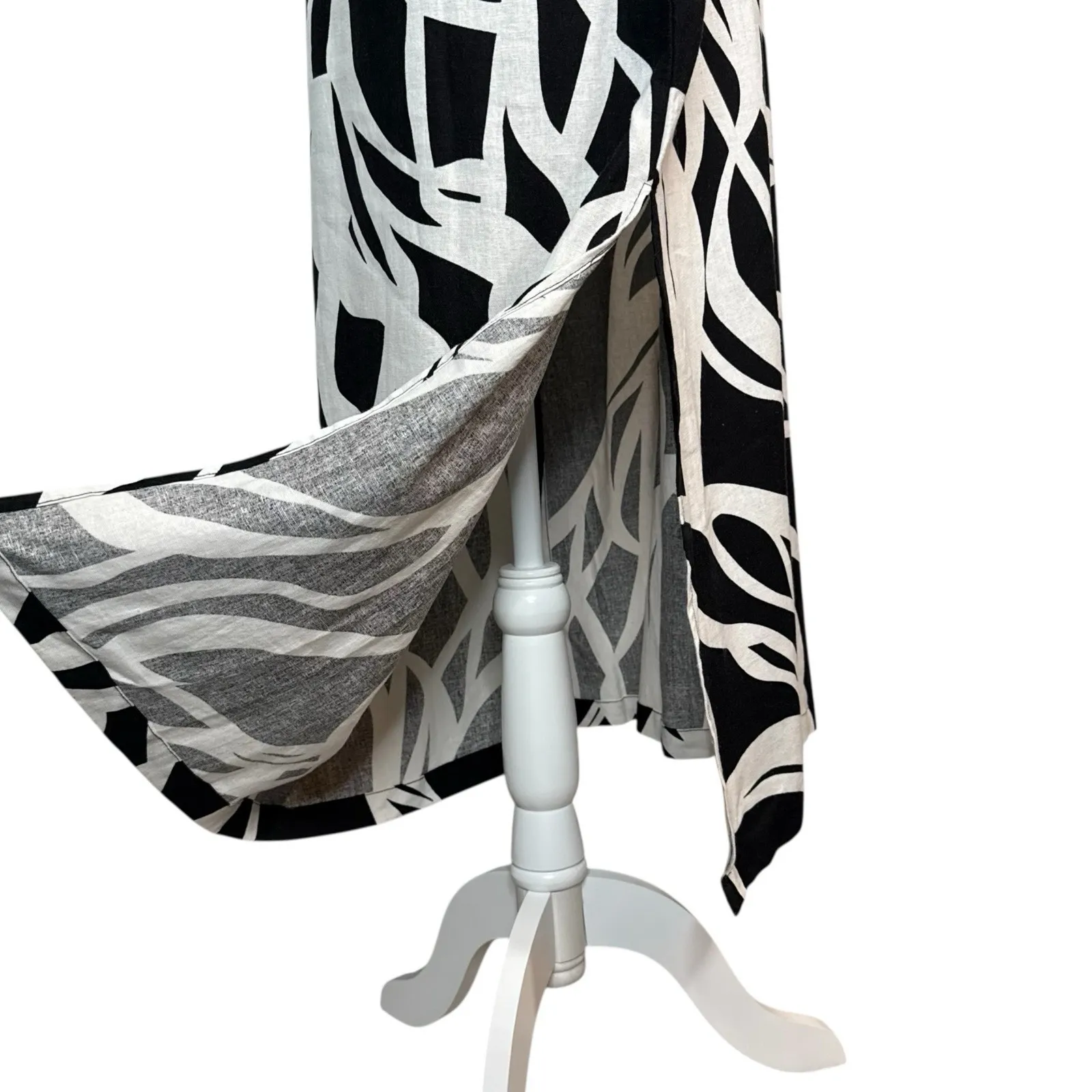 NWOT Rachel Zoe Linen Maxi Dress S Kaftan Black White Abstract Print Pockets‎ - Image 6