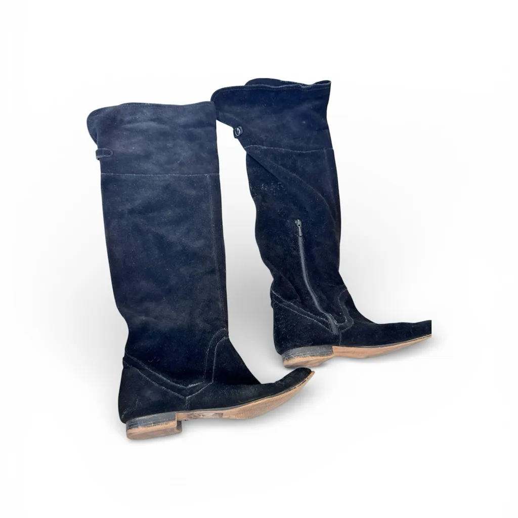 Zara Black Suede Leather Over The Knee Boots Women’s 8 Fall Tall Boho Classic - Image 2