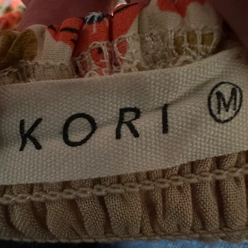 Kori Knee-Length Orange Multicolor Floral Puff Sleeve Dress‎ Sz M - Image 8