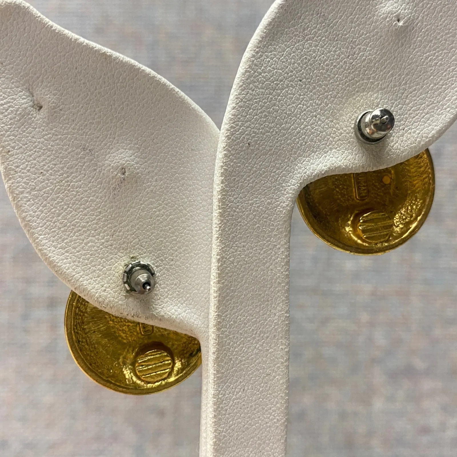 Vintage Signed Roman Black Gold Faux Pearl Rhinestone Stud Earrings Art Deco - Image 4