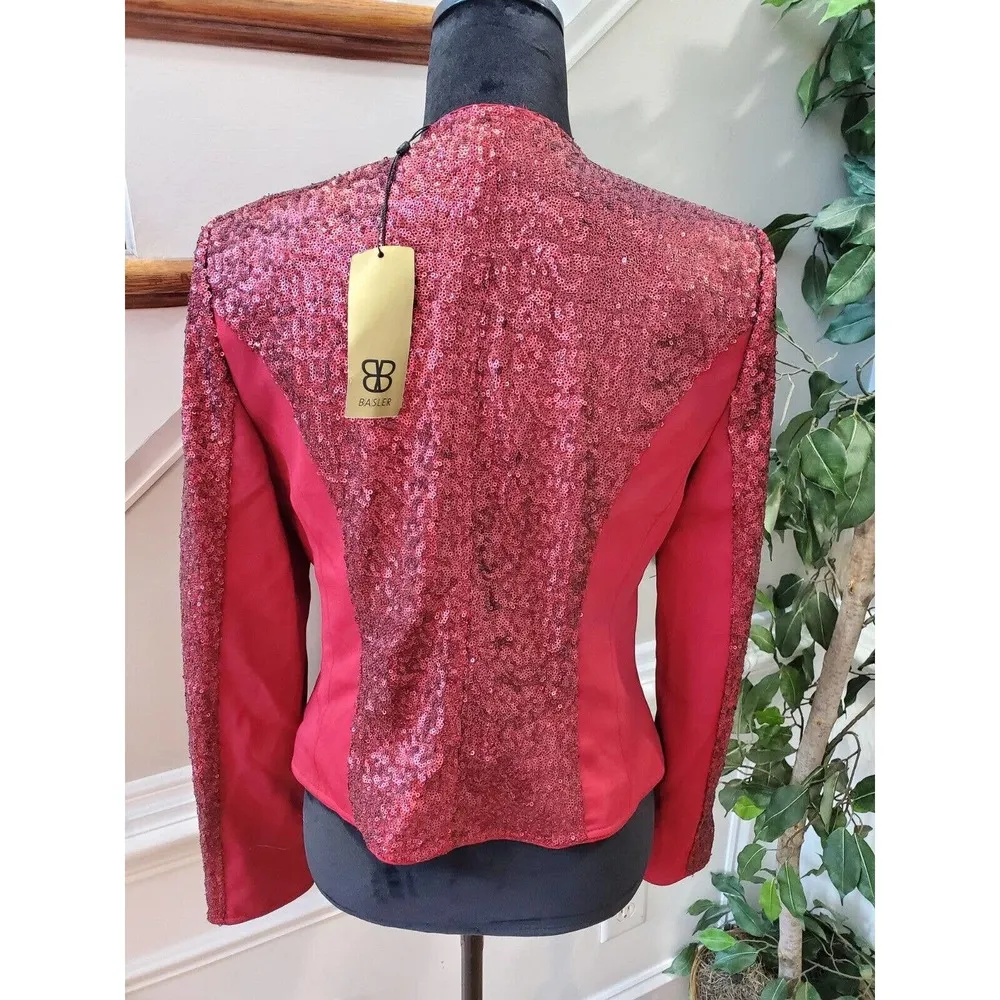 Basler Women's Red Sequin Long Sleeve Casual Full Zip Front Jacket Size 38 M - Image 6