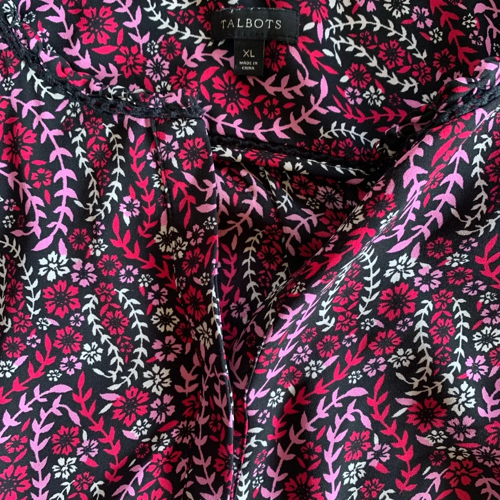 Talbots Top Blouse Long Sleeve Womens XL Multicolored Black Business Casual - Image 2
