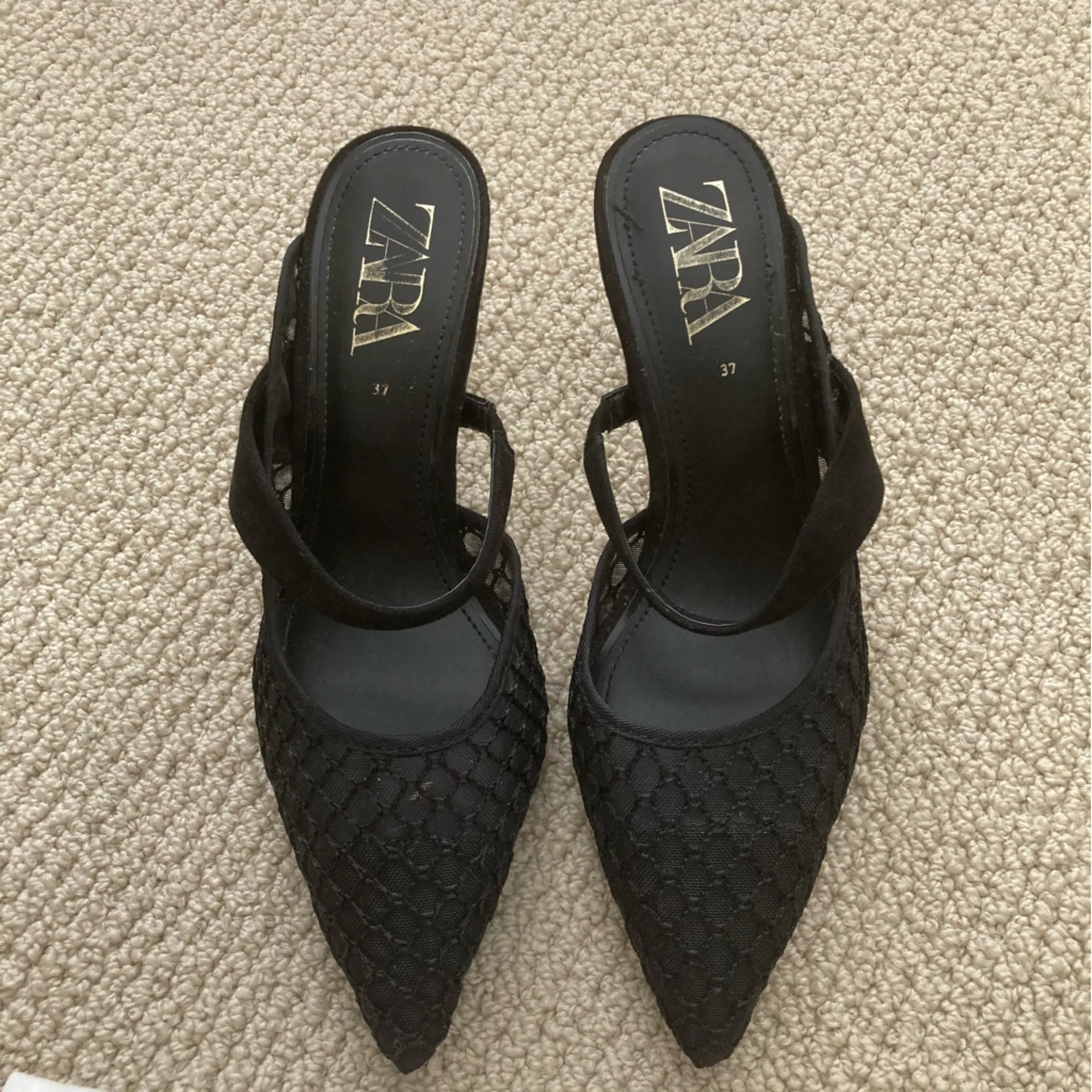 NEW Zara Black Mesh Women's Kitten Heels Size 37 with Dust Bag - Image 12
