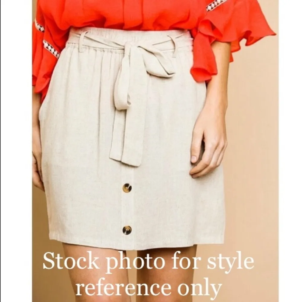 Umgee High Tie hi waist linen cotton black button Belted skirt coastal L nwt new - Image 10