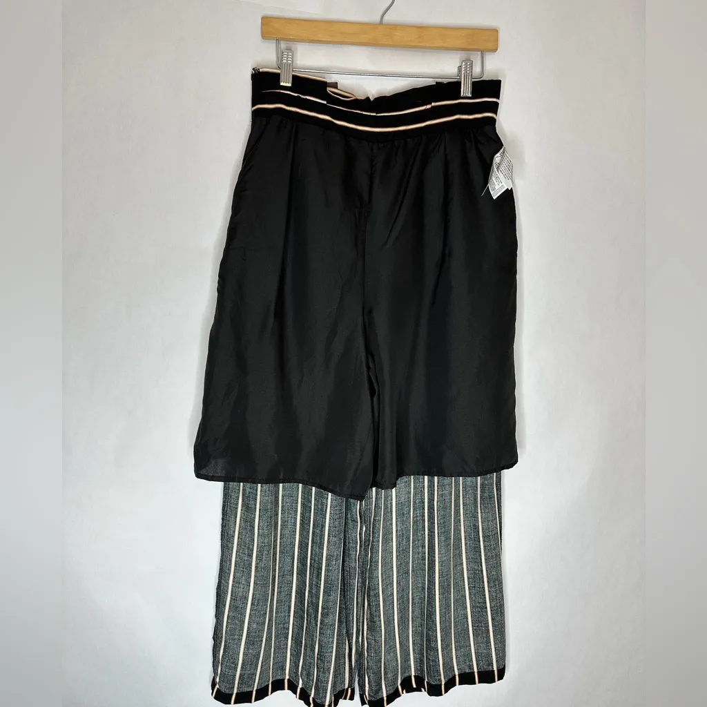 Forever 21 Contemporary Black Striped Wide Leg Tie Waist Ankle Pants Size Large - Image 8