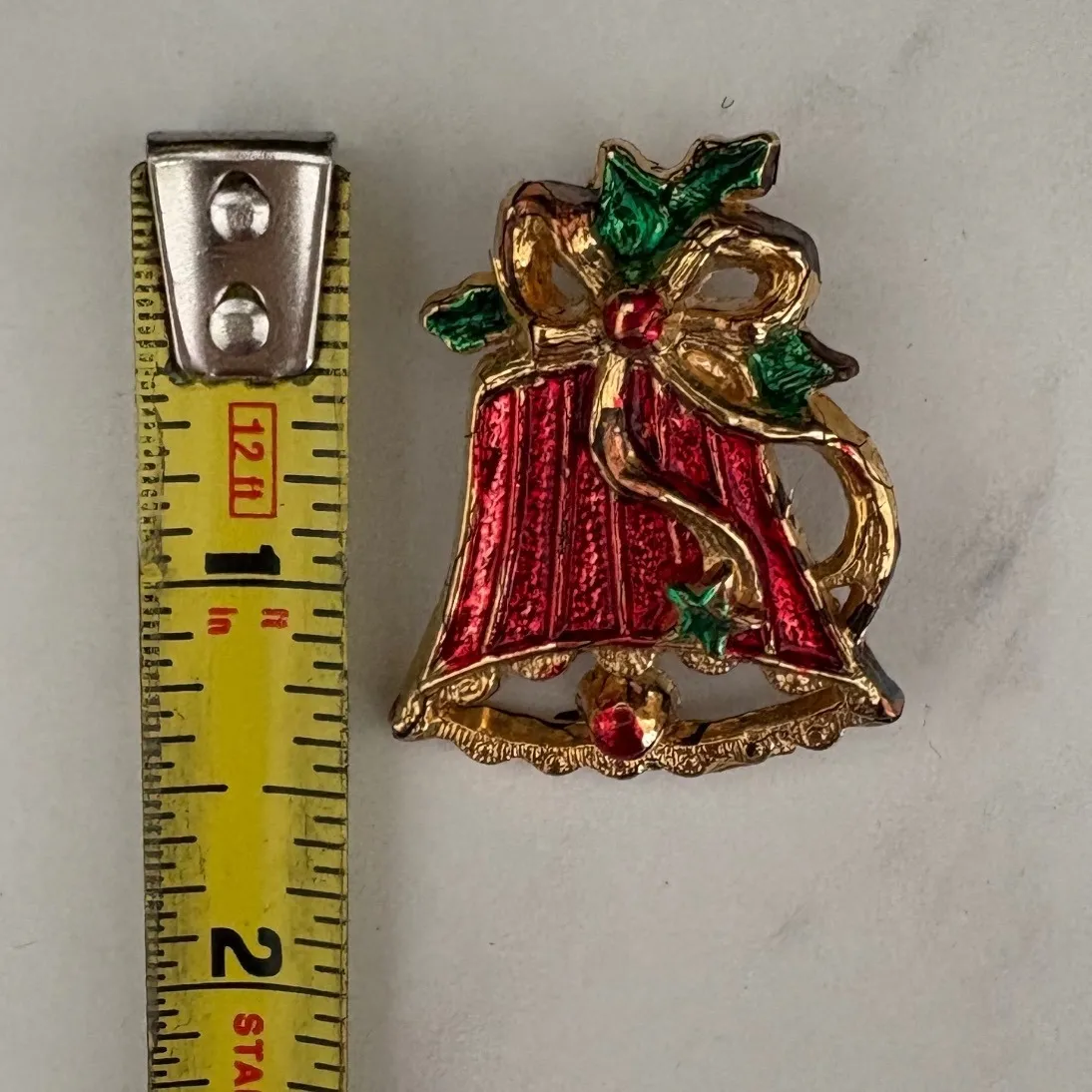 Vintage Christmas Bell Brooch Red Gold Enamel Holiday Pin Jewelry‎ - Image 4