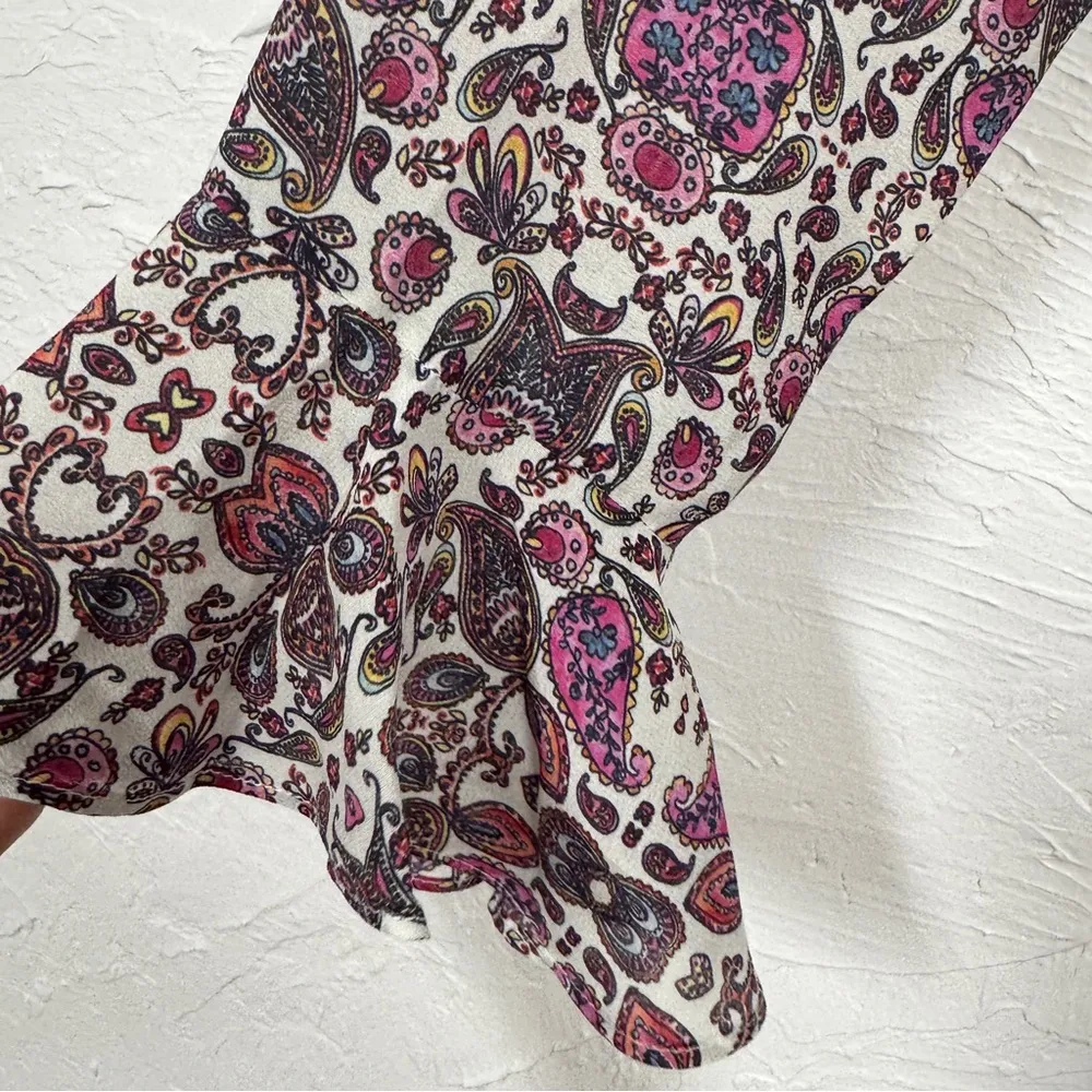 Shoshanna Purple Paisley Silk Dropped Waist Mini Dress Womens 0 Boho Coquette - Image 3