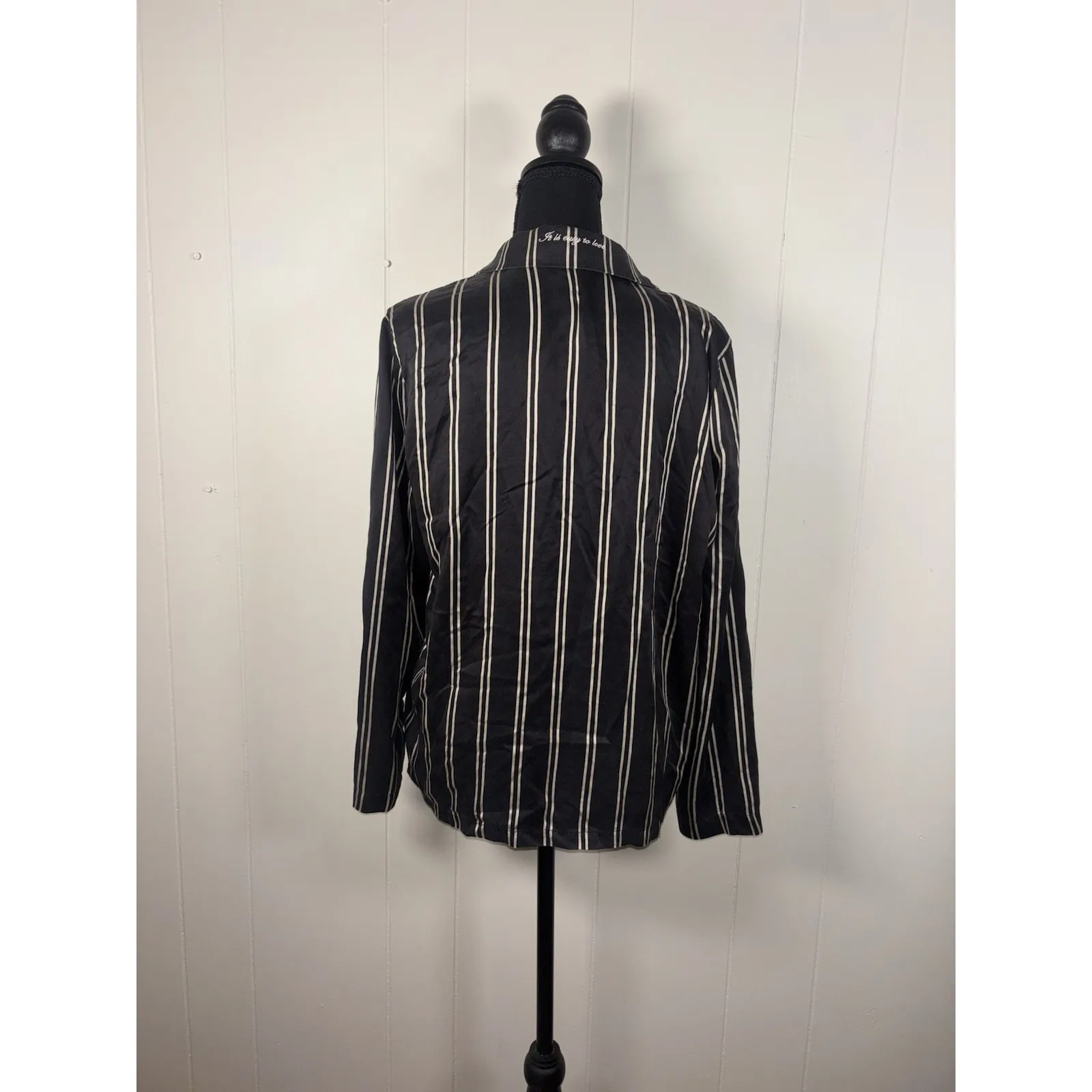 naked beast by beast silk pajama‎ top large striped button up Black - Image 2