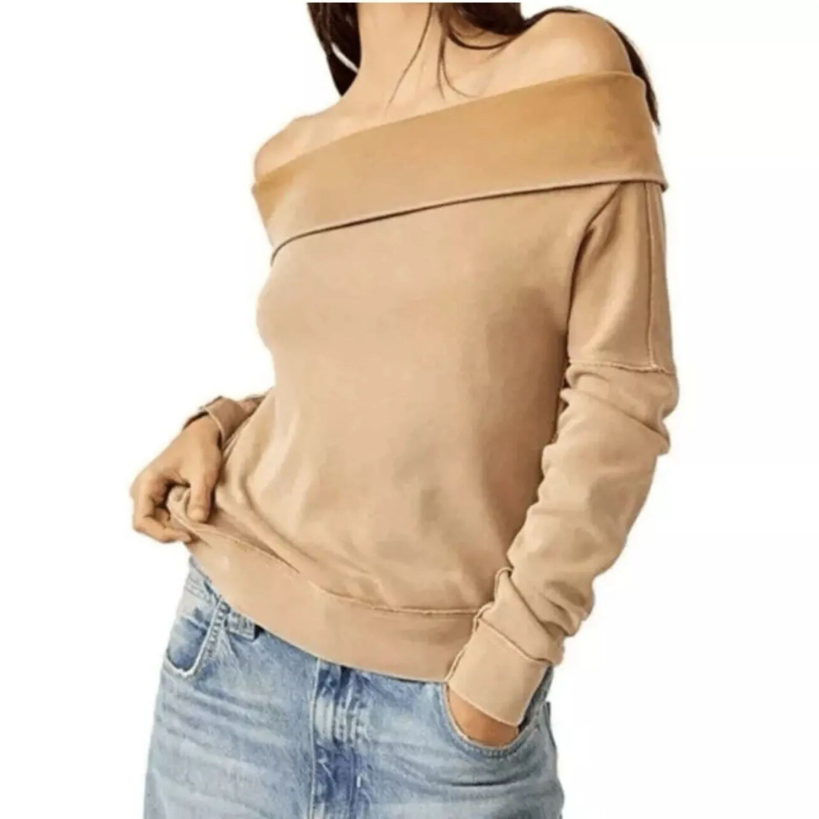 Free People Not The Same Off The Shoulder Top In Iced Coffee Size XS - Image 3