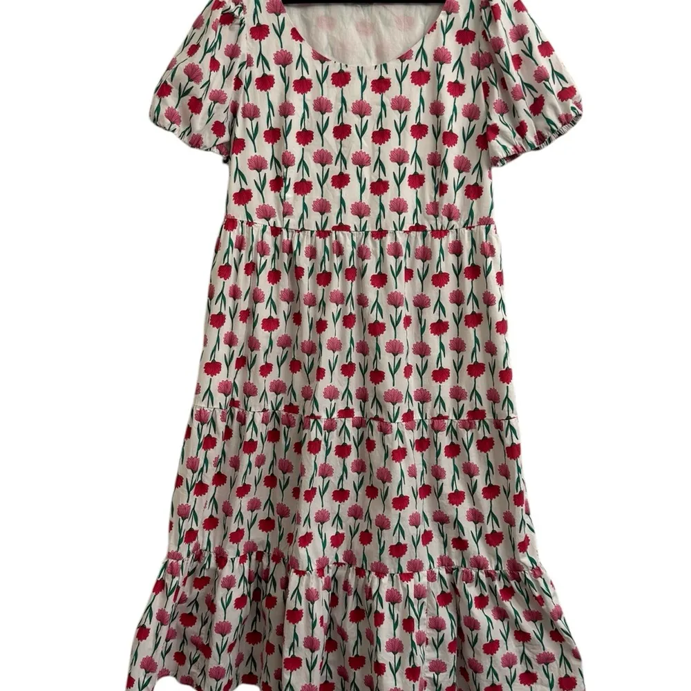 J. Crew Tiered poplin puff-sleeve romantic cocktail midi dress XL - Image 10