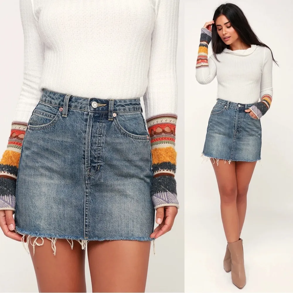 We The Free • FP Rugged A-Line Denim Miniskirt raw hem frayed distressed - Image 3