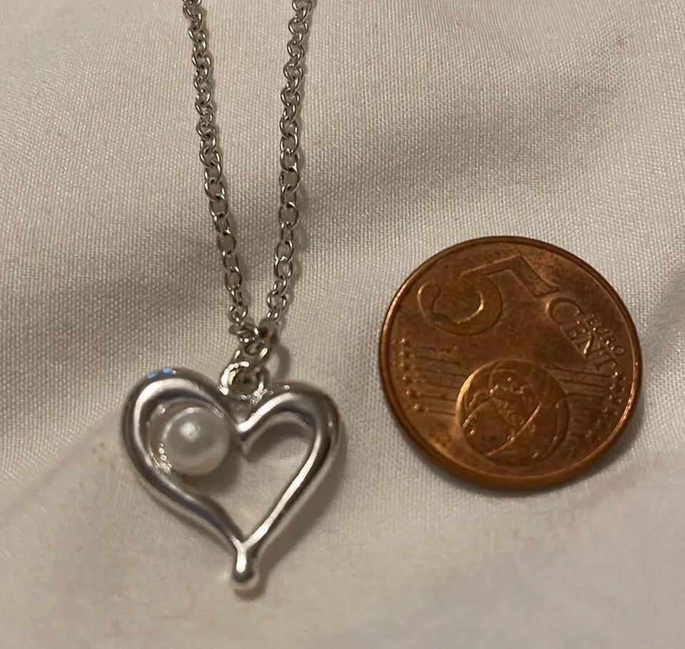 Heart Pearl Silver Necklace Pendant Y2K Valentine’s Gift Heart J… - Image 10