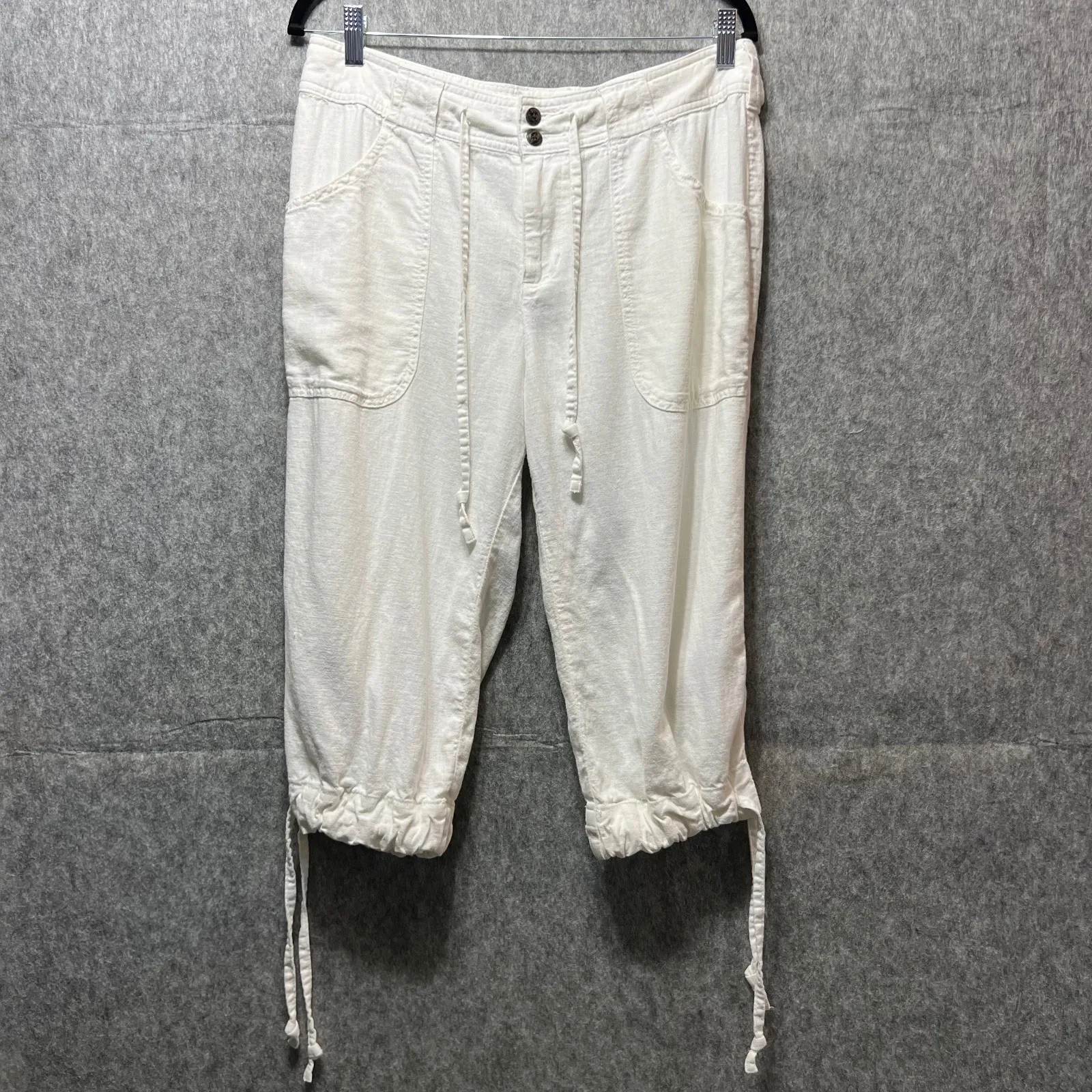 Cabela's Linen Blend Capri Pants Size 10 Drawstring Waist White Loose Wide Leg - Image 9