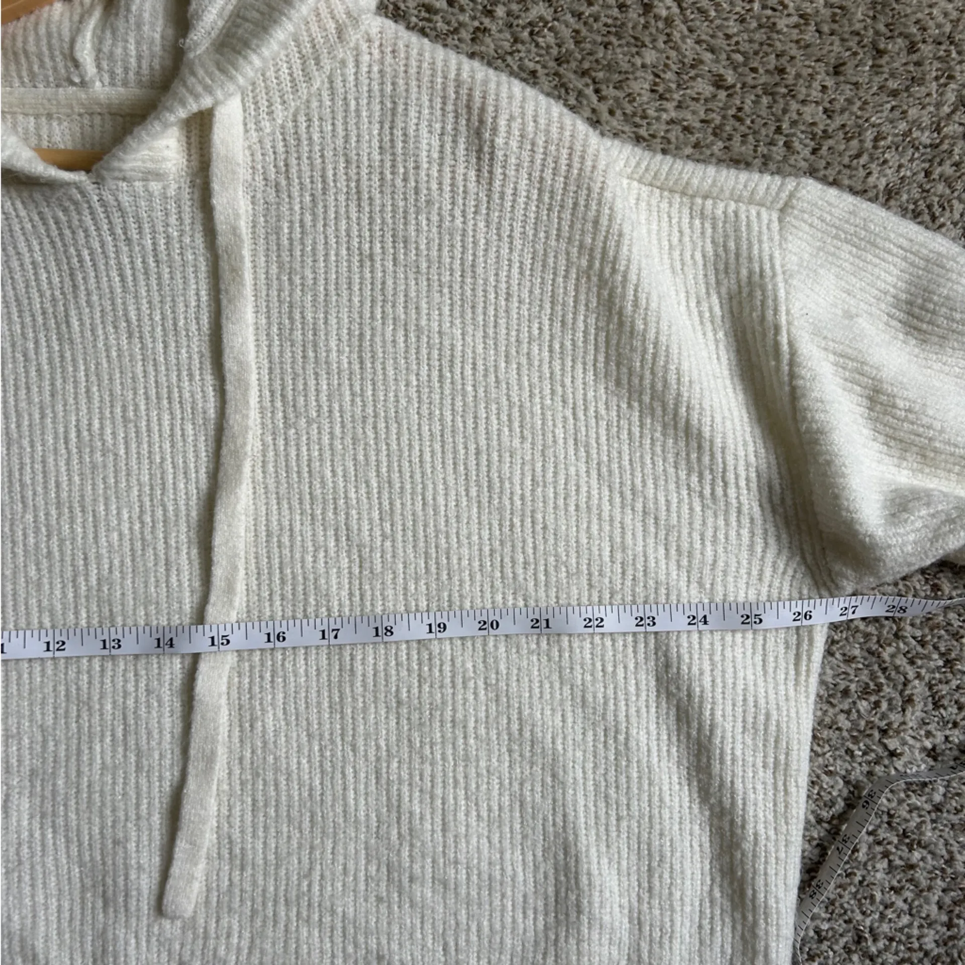 Lucky Brand Cream Knit Hooded Sweater Cropped Casual Neutral Comfy XL - Image 5