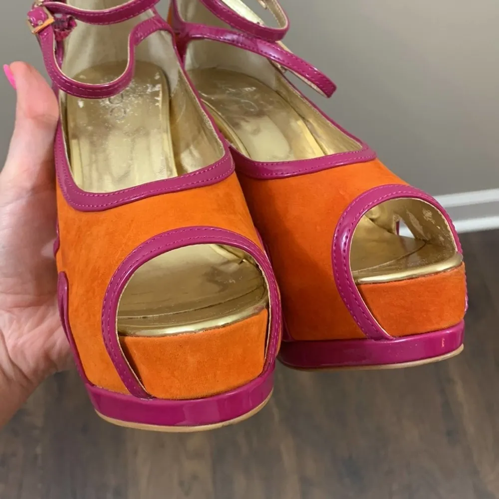 ALDO Raymonne Suede Orange/Pink Ultra High Heel Platforms - Image 3