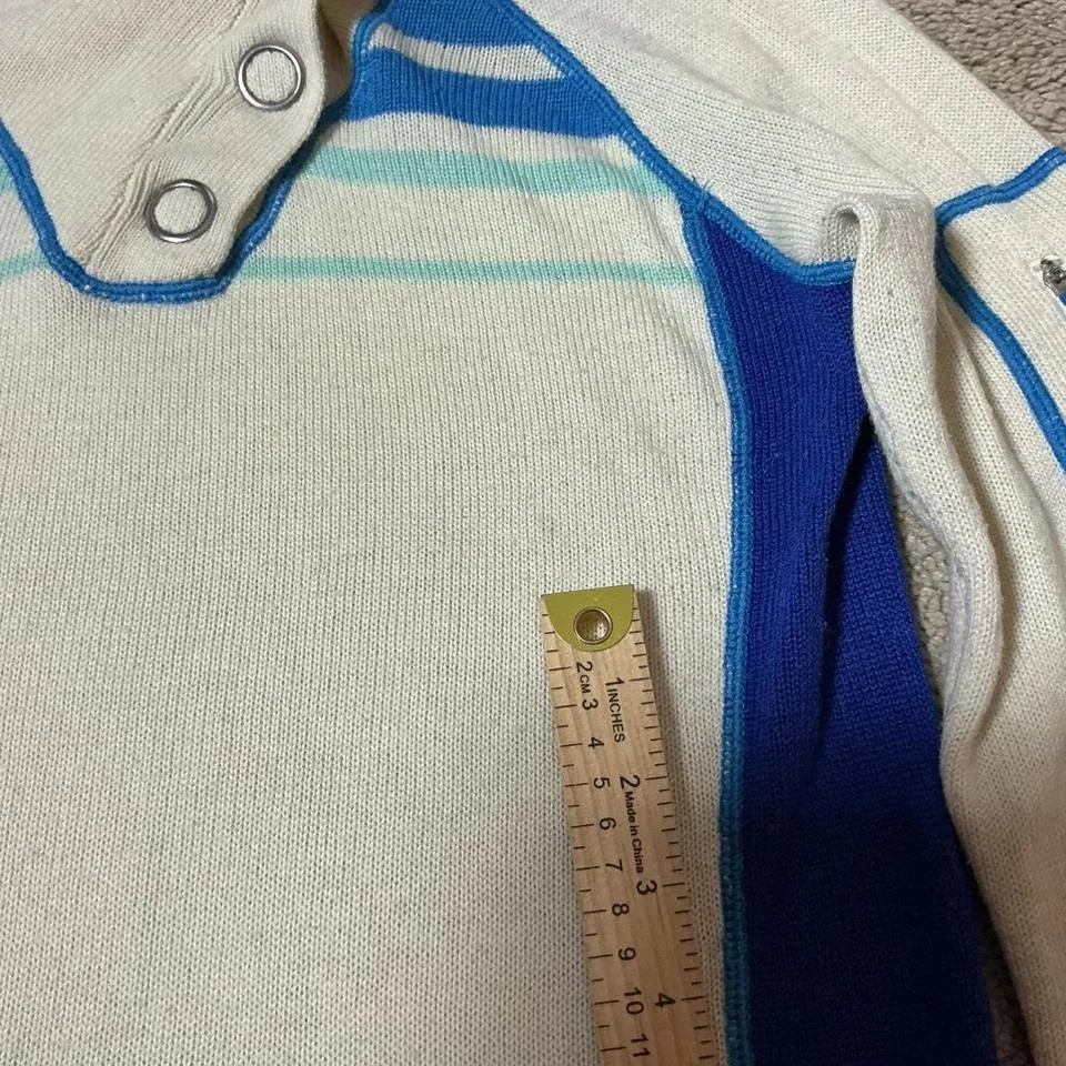 Akini Women's Wool Striped Mock Neck Snap Button Knit Sweater Size M Winter - Image 5