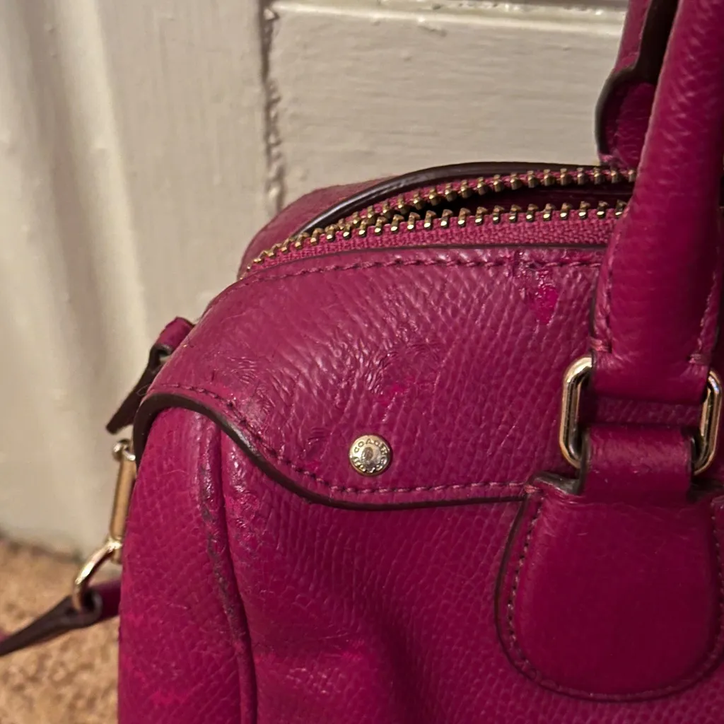 Vintage Coach Pebbled Leather Satchel – Fuchsia Pink – Crossbody/Top Handle Bag - Image 14