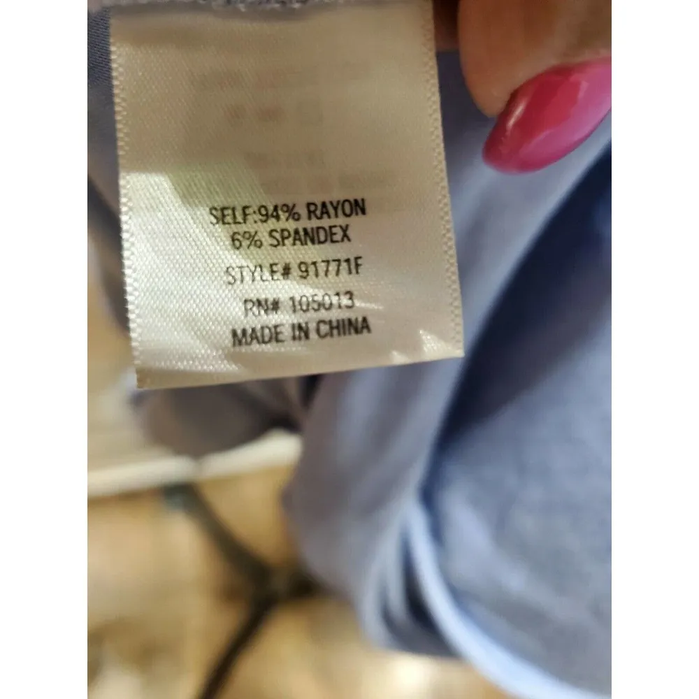 Women's Light Blue Solid Rayon Long Sleeve Mock Neck Casual Knee Length Dress XS - Image 9