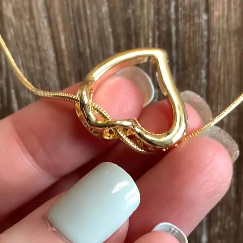 Swarovski Crystal Encrusted Open Heart Pendant On Gold Chain Necklace - Image 3