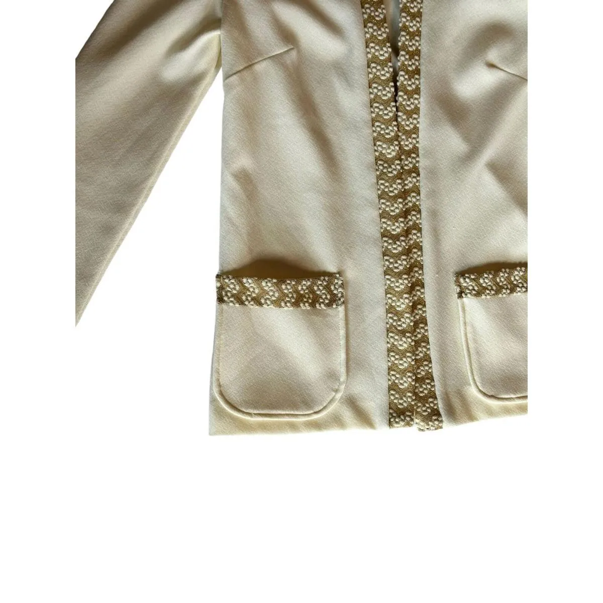 Vintage Formal Floor Length Montgomery Ward Dress Gold toned Trim Pockets Jacket - Image 9