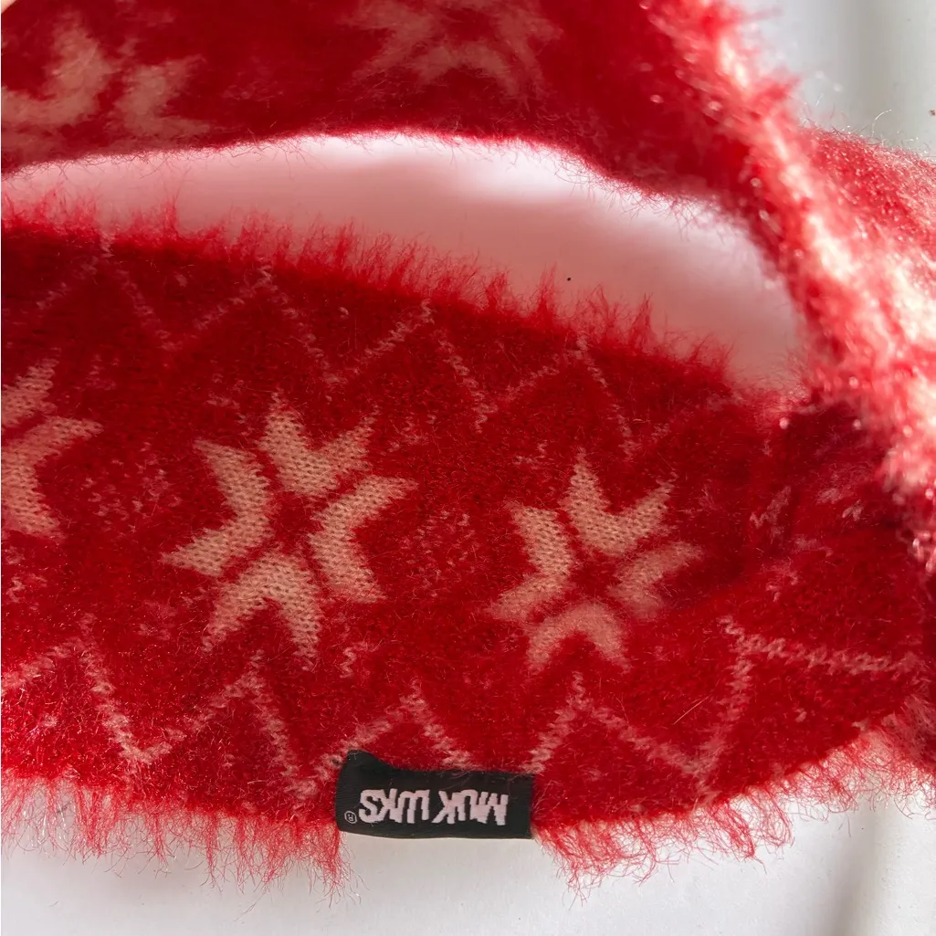 MUK LUKS -Thermal-Red-White-Reversible-O/S-Headwear-Ear Warmer-Headband - Image 6