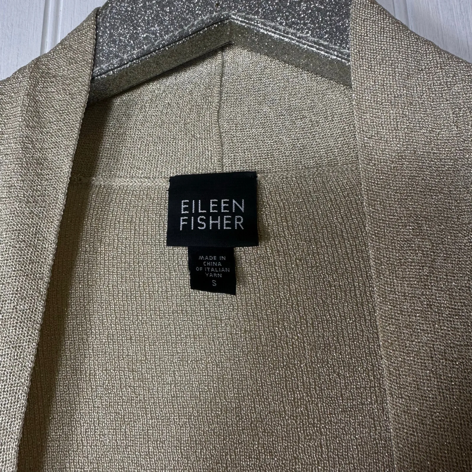 Eileen Fisher Italian Yarn Gold Metallic Knit Cardigan - Image 2